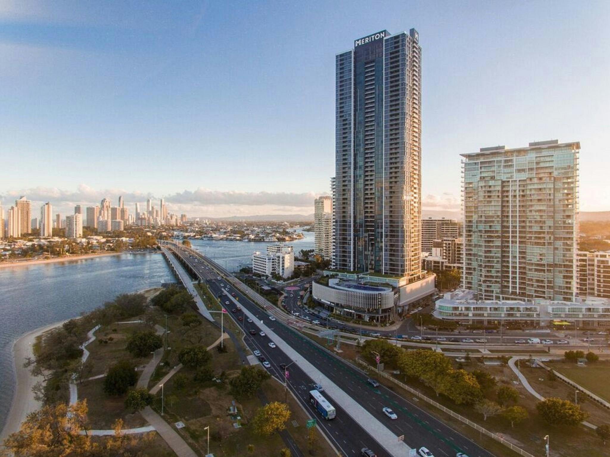 High rise building along the river banks shows the perfect views of the hinterland and ocean High rise building along the river banks shows the perfect views of the hinterland and ocean