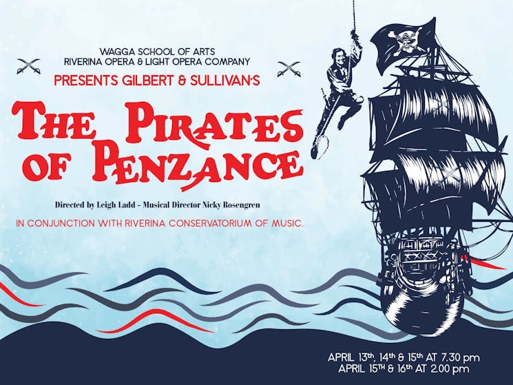 Pirates of Penzance title plus sketch of pirate ship