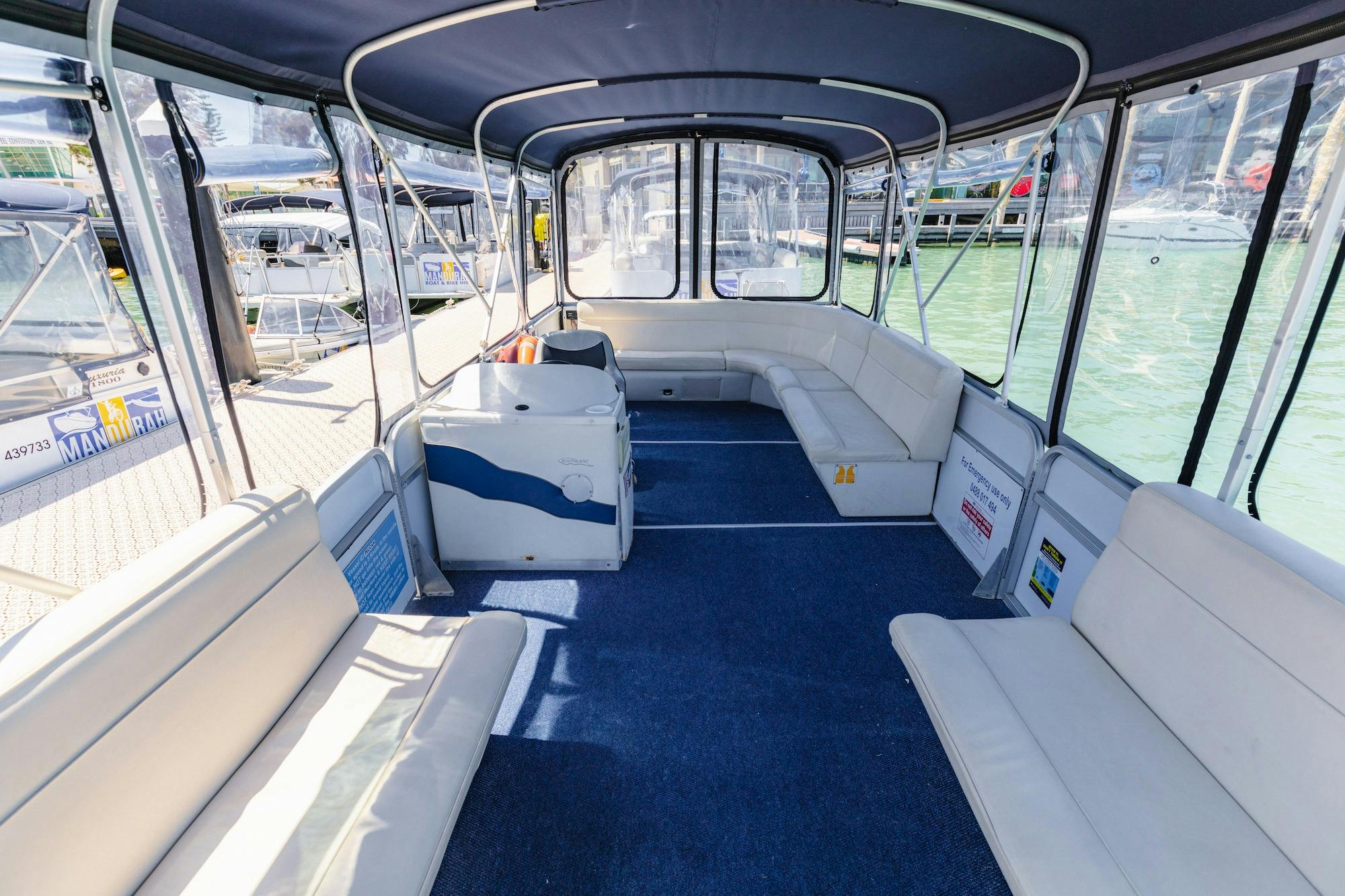 Inside a deluxe pontoon