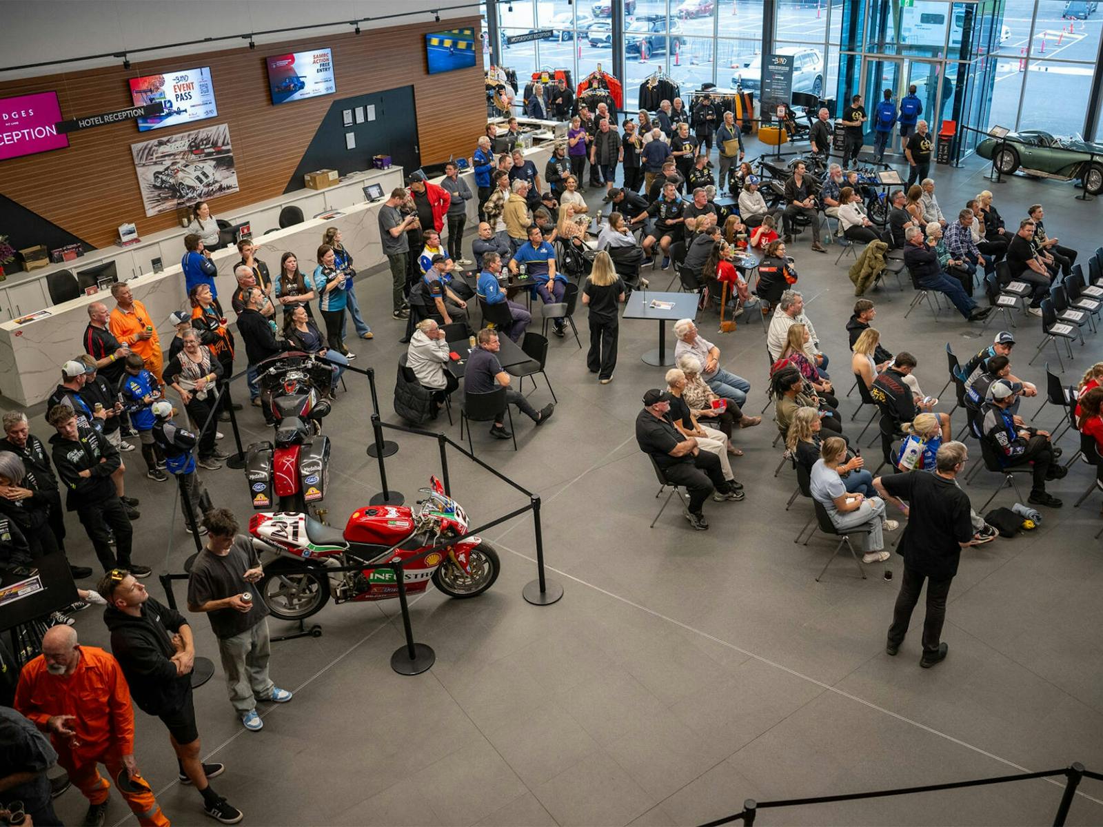 A crowd gathers for a press conference