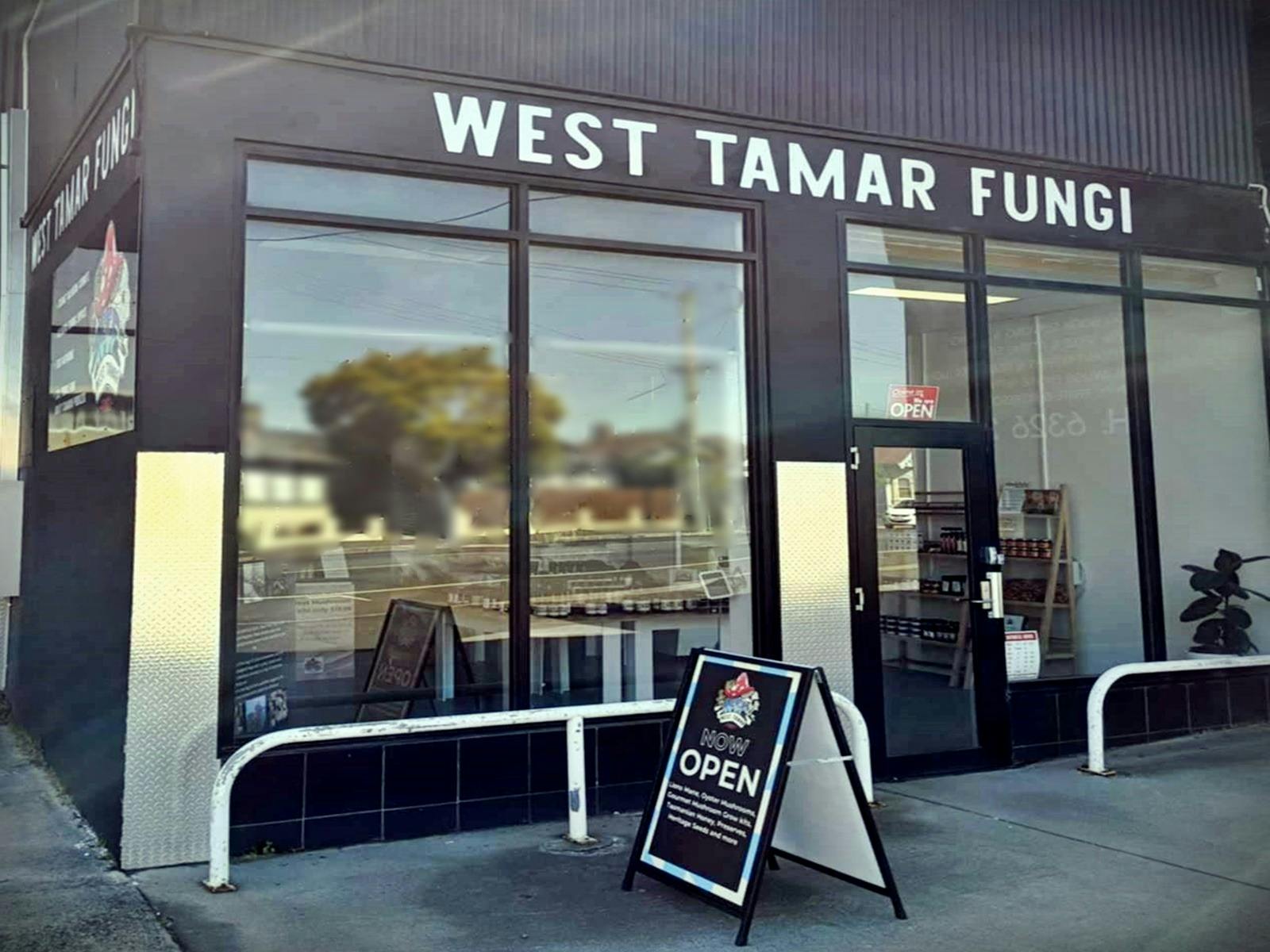 Shop front with West Tamar Fungi above the windows and doors