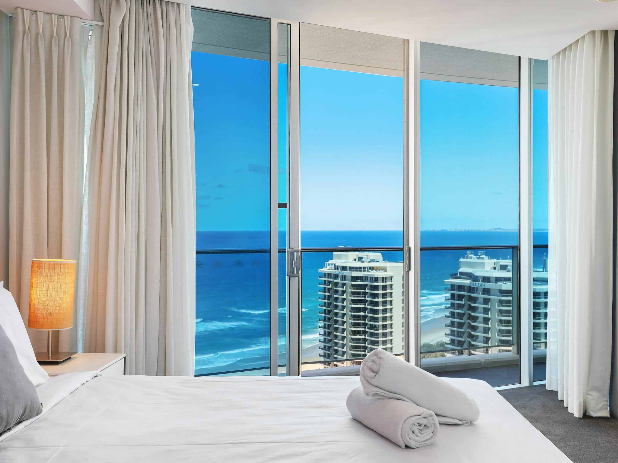 Master bedroom with King bed and Ocean views via balcony - Surfers Paradise Gold Coast Holidays Master bedroom with King bed and Ocean views via balcony - Surfers Paradise Gold Coast Holidays
