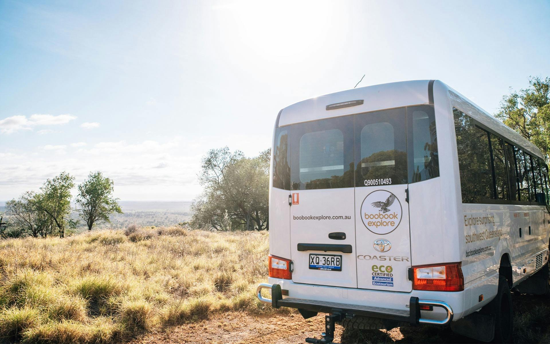 Boobook Explore van on a grassy road