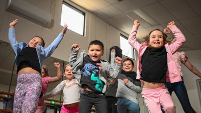 Kids jumping for joy at Tuggeranong Arts Centre
