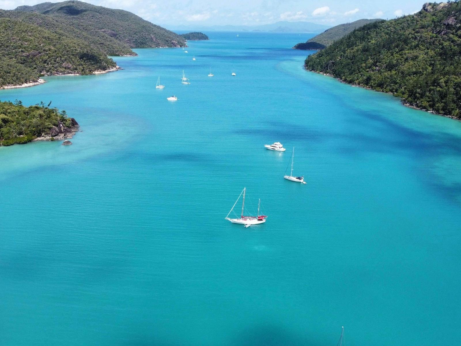 Lady Enid yacht anchored in Nara Inlet on Hook Island, Whitsundays