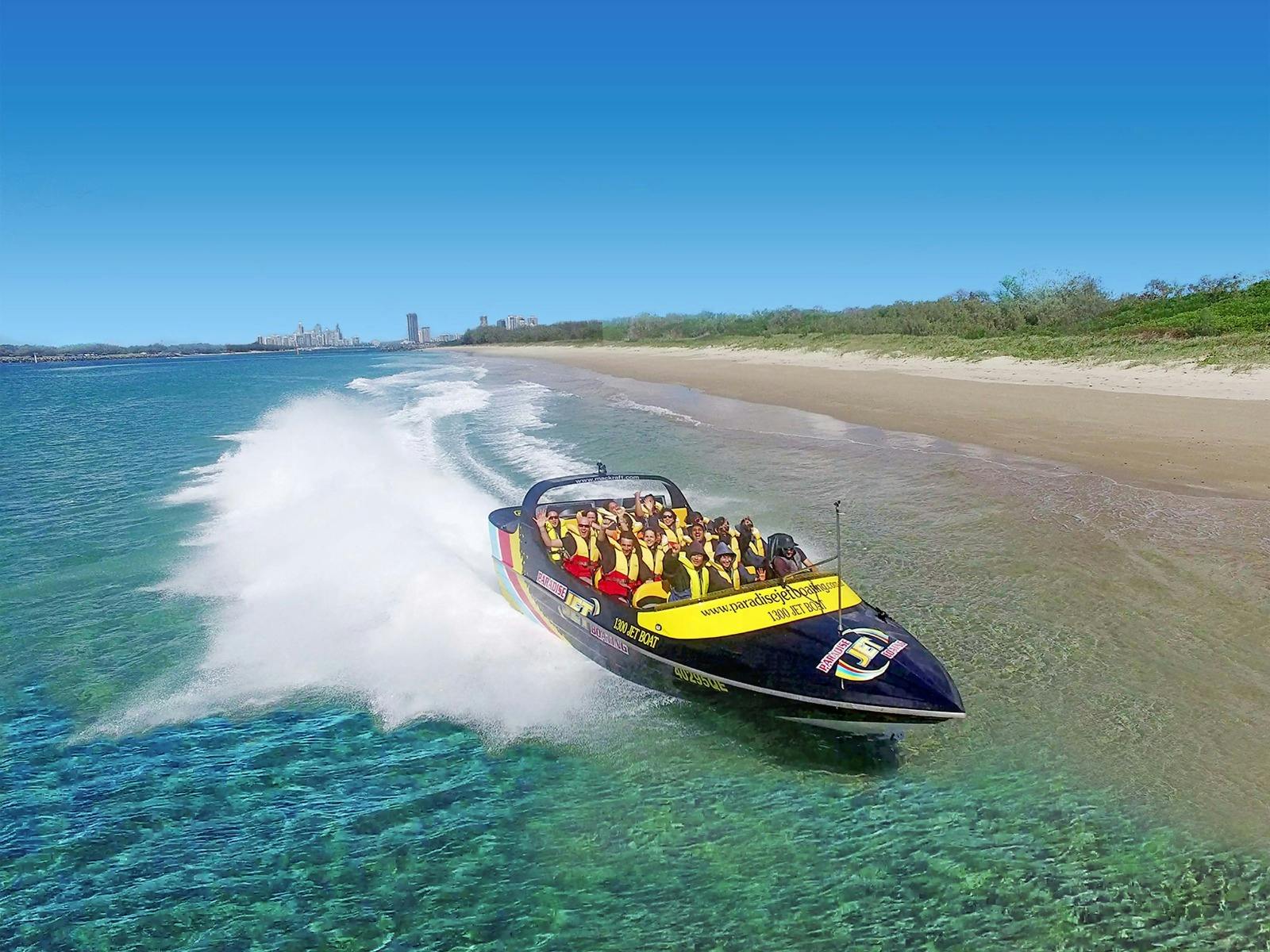Paradise Jet Boating vessel cruising along the Gold Coast Broadwater