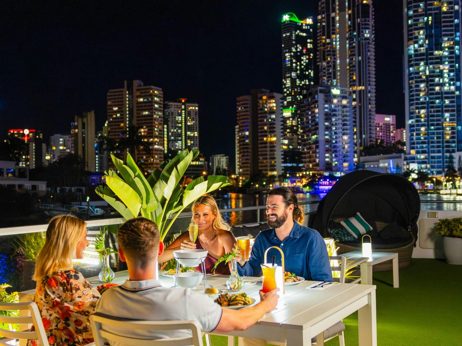 Enjoy flowing drinks and a chef-prepared buffet dinner with friends on a Sea World Dinner Cruise.