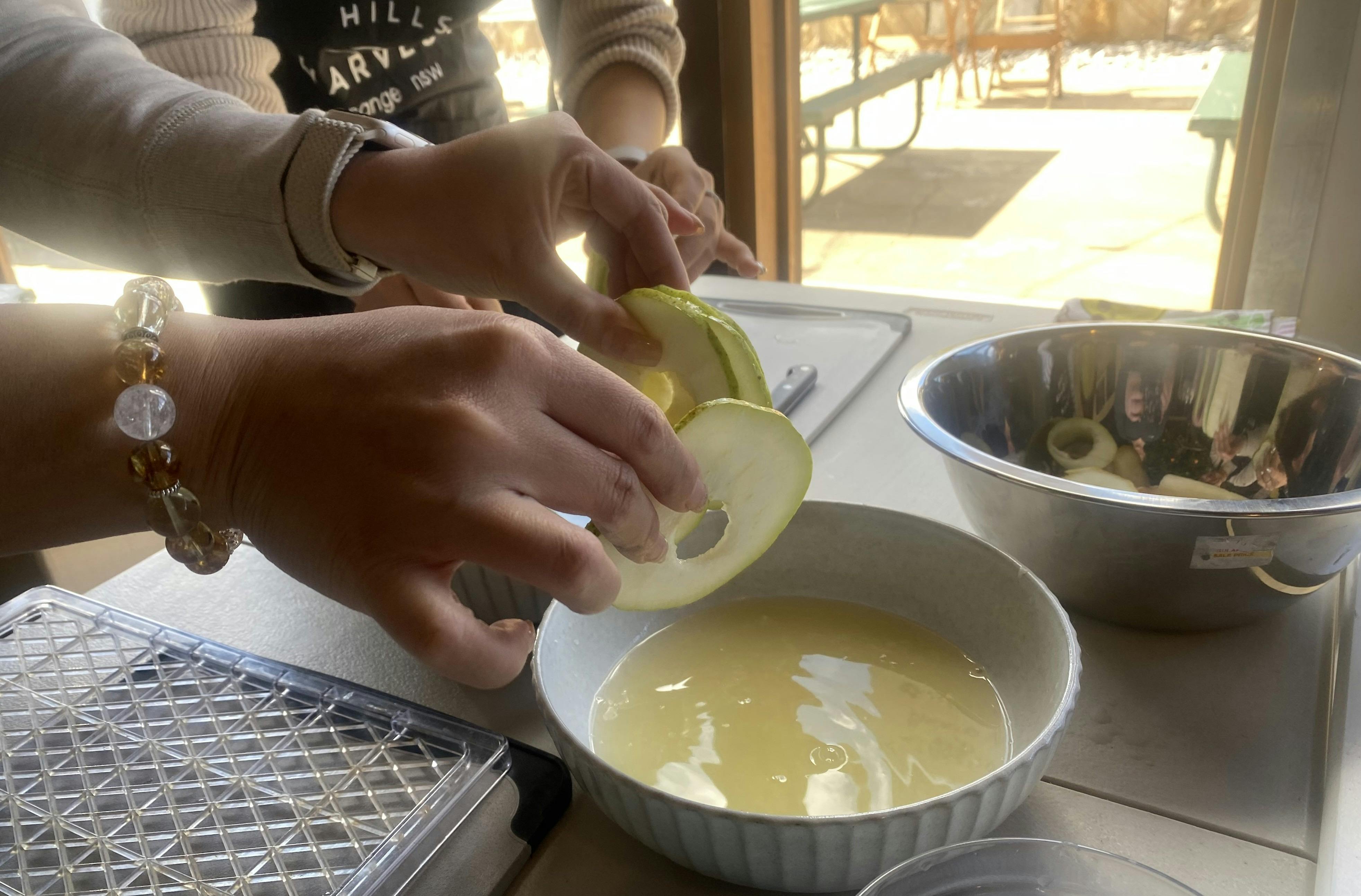 apple slices dipped in lemon juice