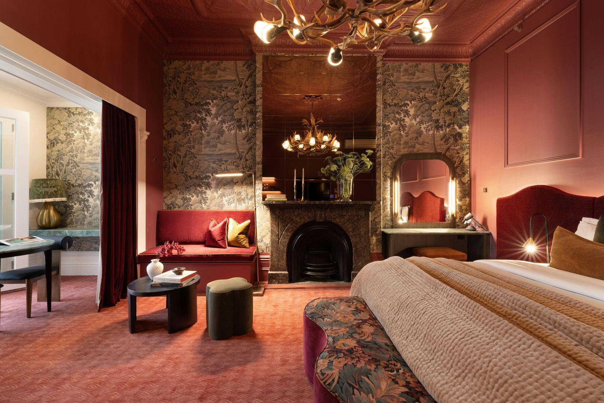 The grand velvet suite is drenched in colour, pattern, texture. For a memorable, indulgent stay.