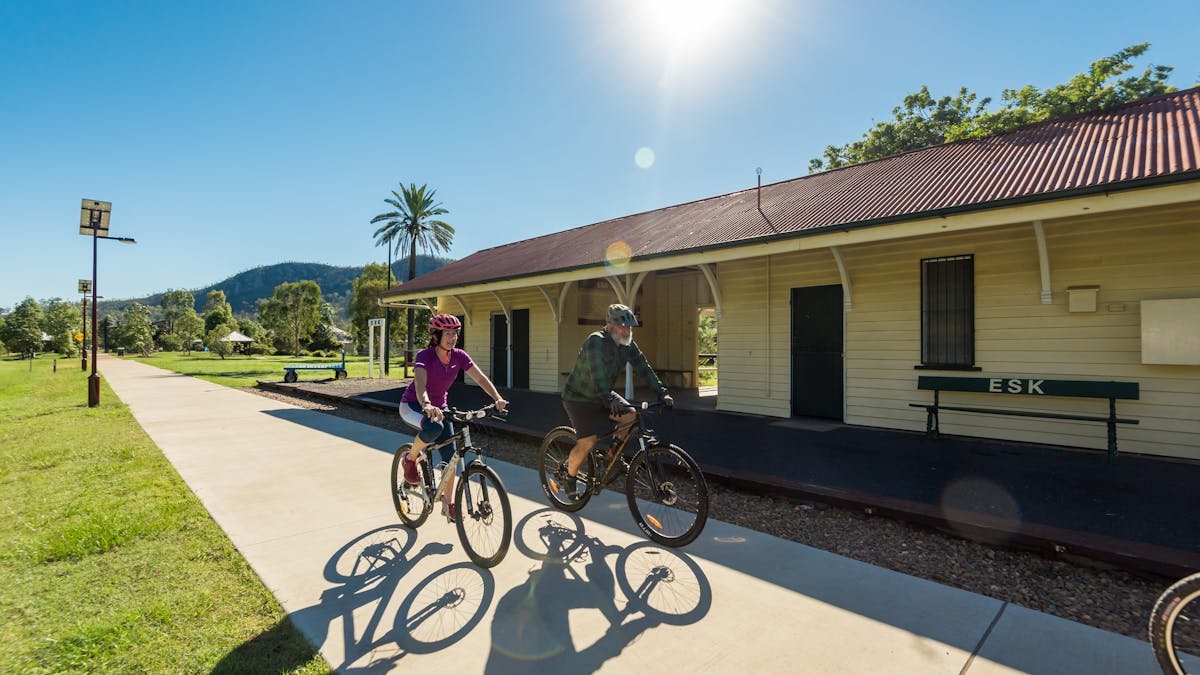 Historic Esk Rail with the beautiful Mount Glen Rock in the backgroundway Station with