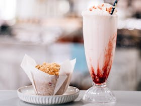 Strawberry milkshake & a delicious house made muffin