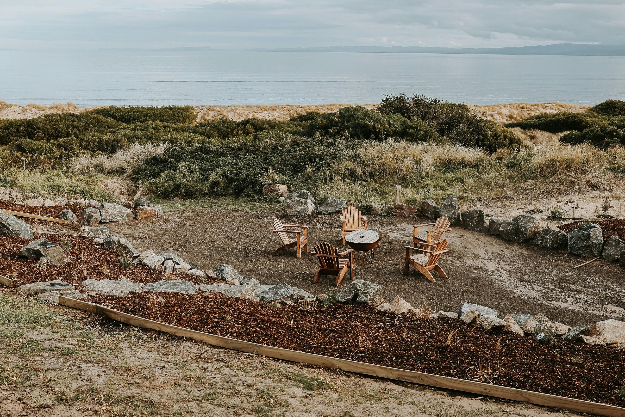 Outdoor fire pit with ocean views