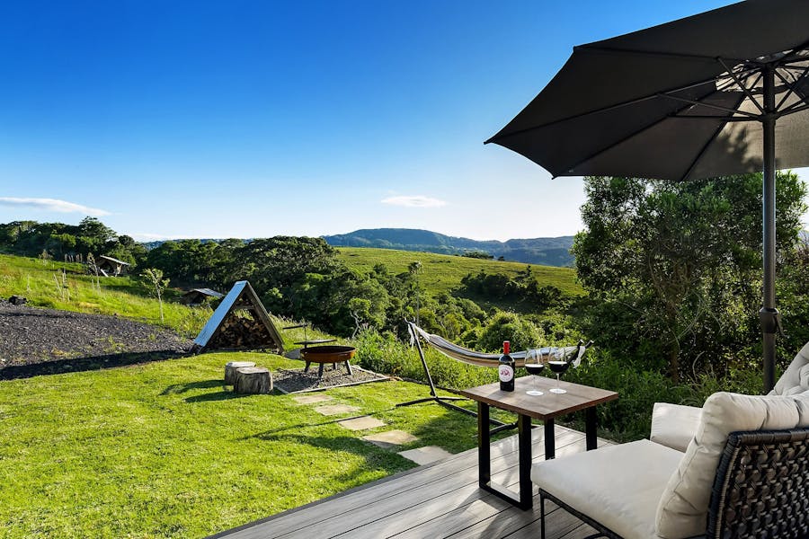 Green Grocer Bell Tent deck with view