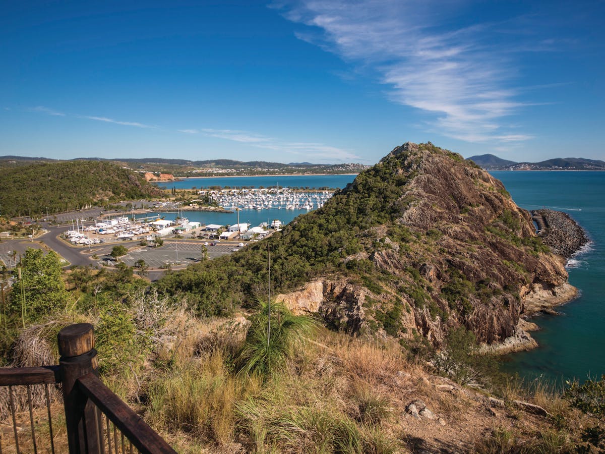 Coastal lookout with view across Rosslyn Bay Harbour and Double Head section Coastal lookout with view across Rosslyn Bay Harbour and Double Head section