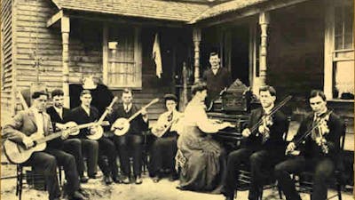 Black and white image of olden days group of musicians