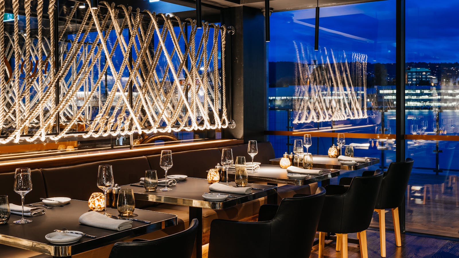 Raw, robust design elements at Old Wharf Restaurant reflecting Tasmania's early industries