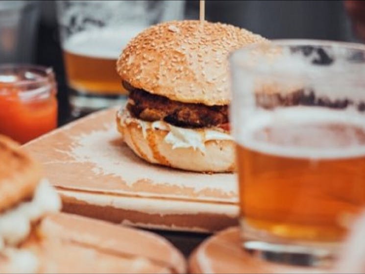 beers and burgers, always a good combo
