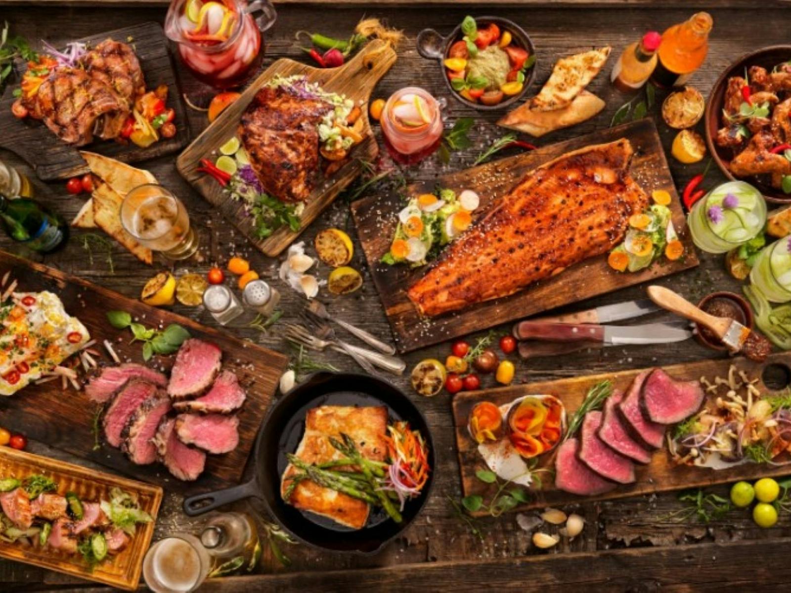 Texan BBQ feast of dishes on a table