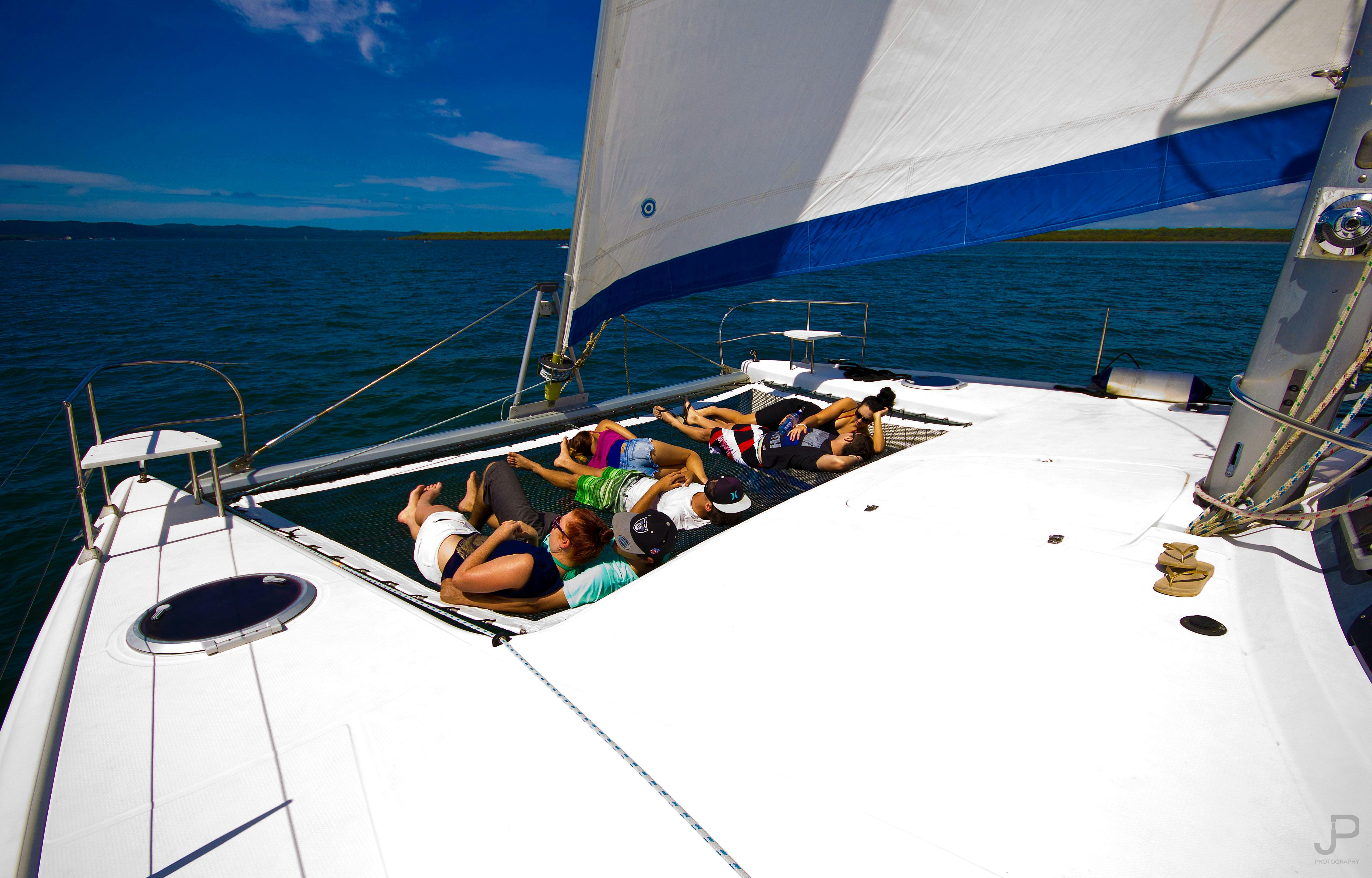 Spacious front deck for customers to enjoy the cruise to the Moreton Bay islands.lenty of space f