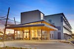 Quality Hotel Rules Club entrance at sunset Wagga Wagga