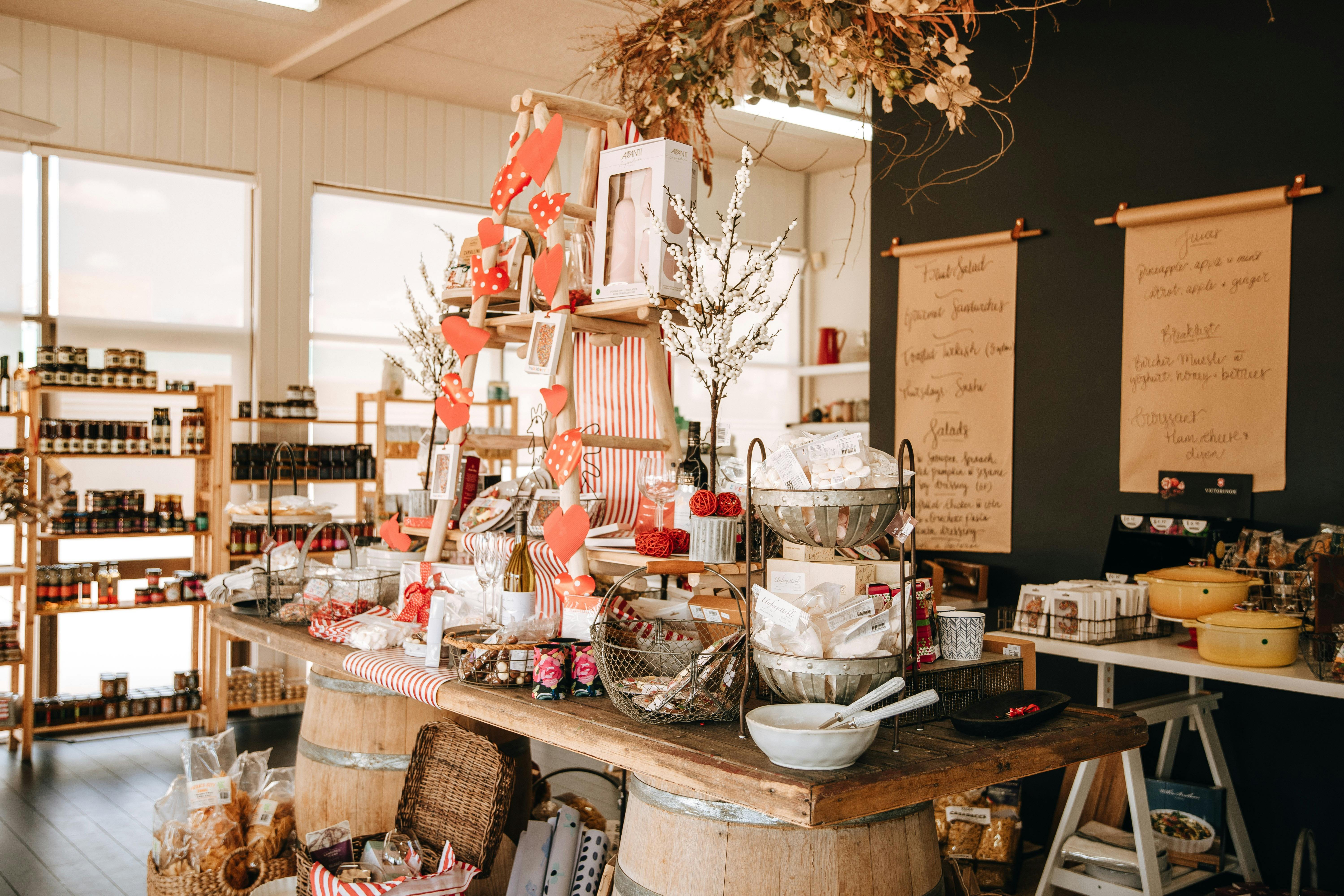 Selection of homewares to browse through on table in cafe