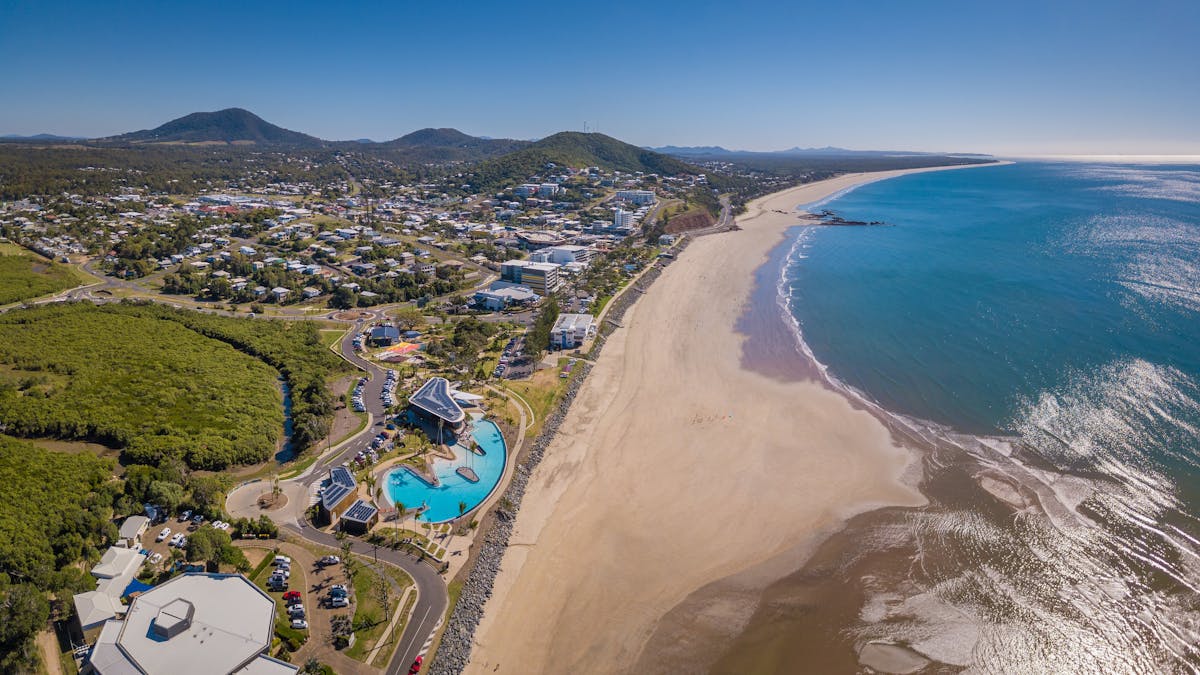 A birds eye view of Yeppoon. Endless beaches, stunning free swimming lagoon.