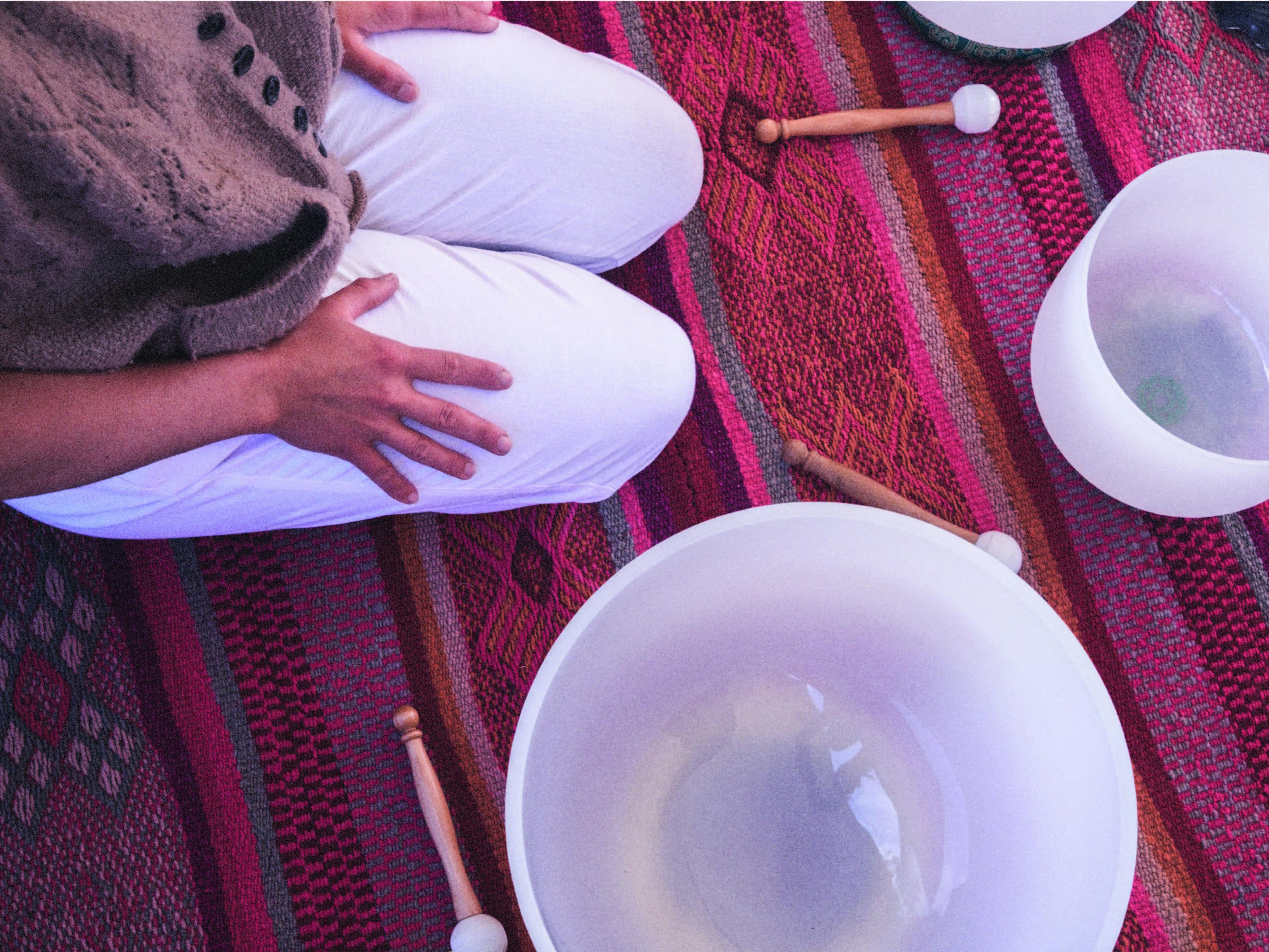 Sound bath practitioner and instruments like crystal bowls