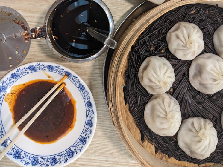Chinese dumplings with dipping sauce