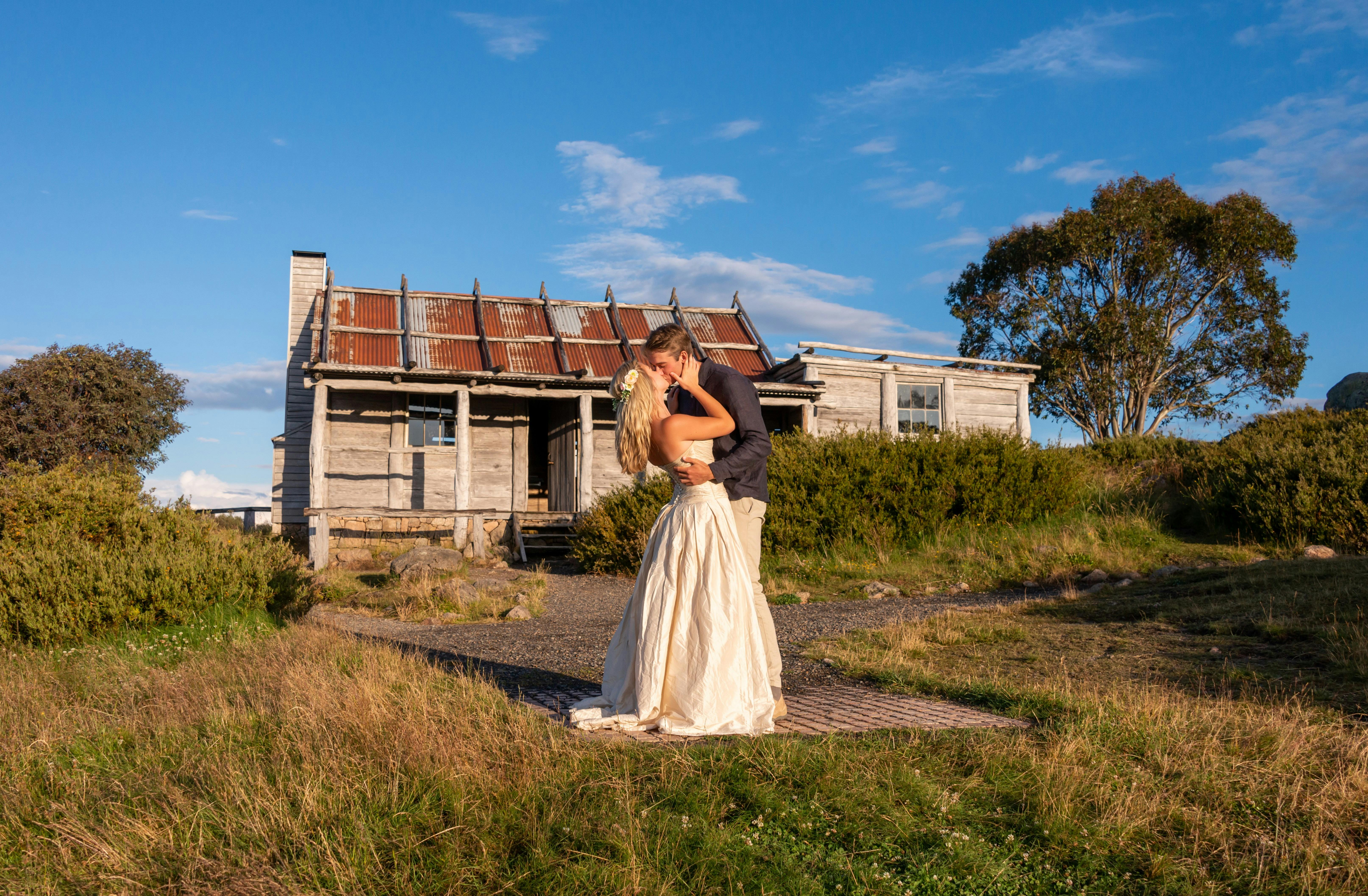 Newly wed couple's first kiss at Craig's Hut