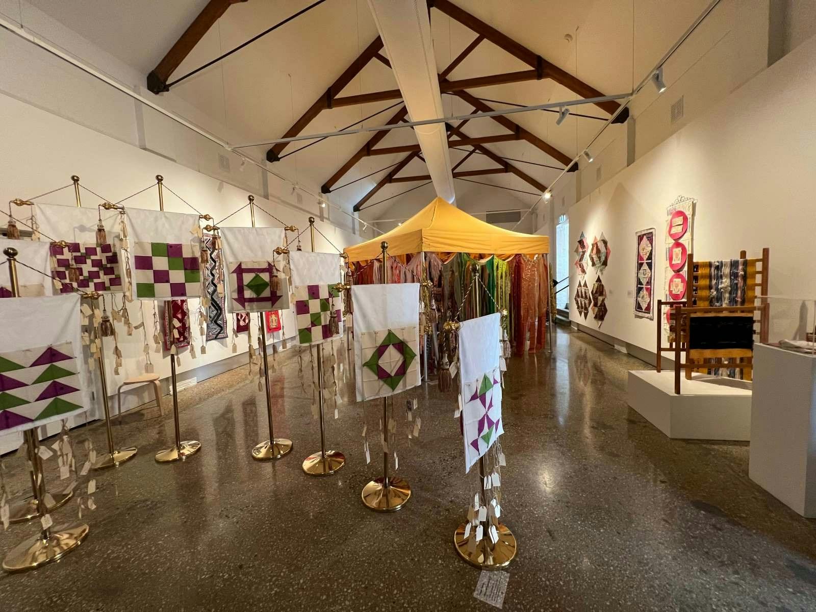 photo of exhibition installation of Ragged & Tagged & Flagged by Flossie Peitsch