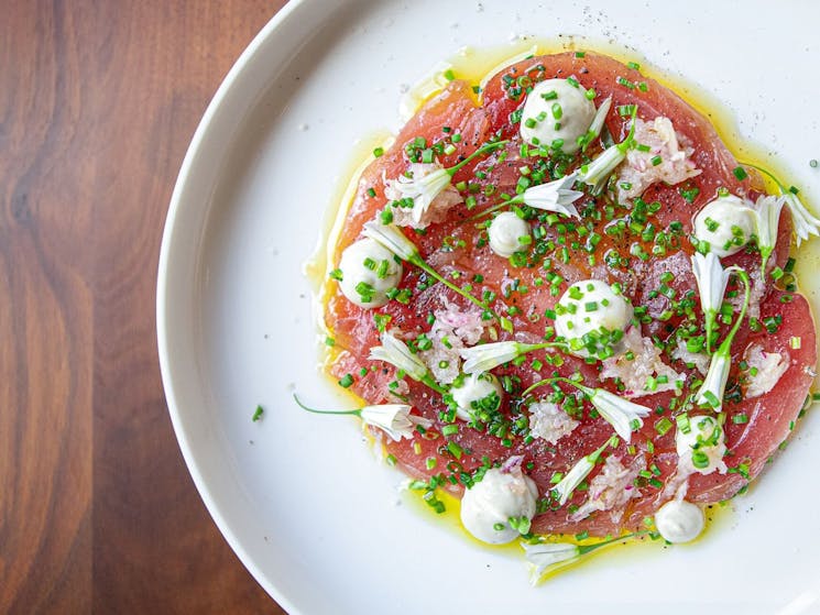 Raw Tuna seasoned with chives olive oil at Rick Stein at Bannisters