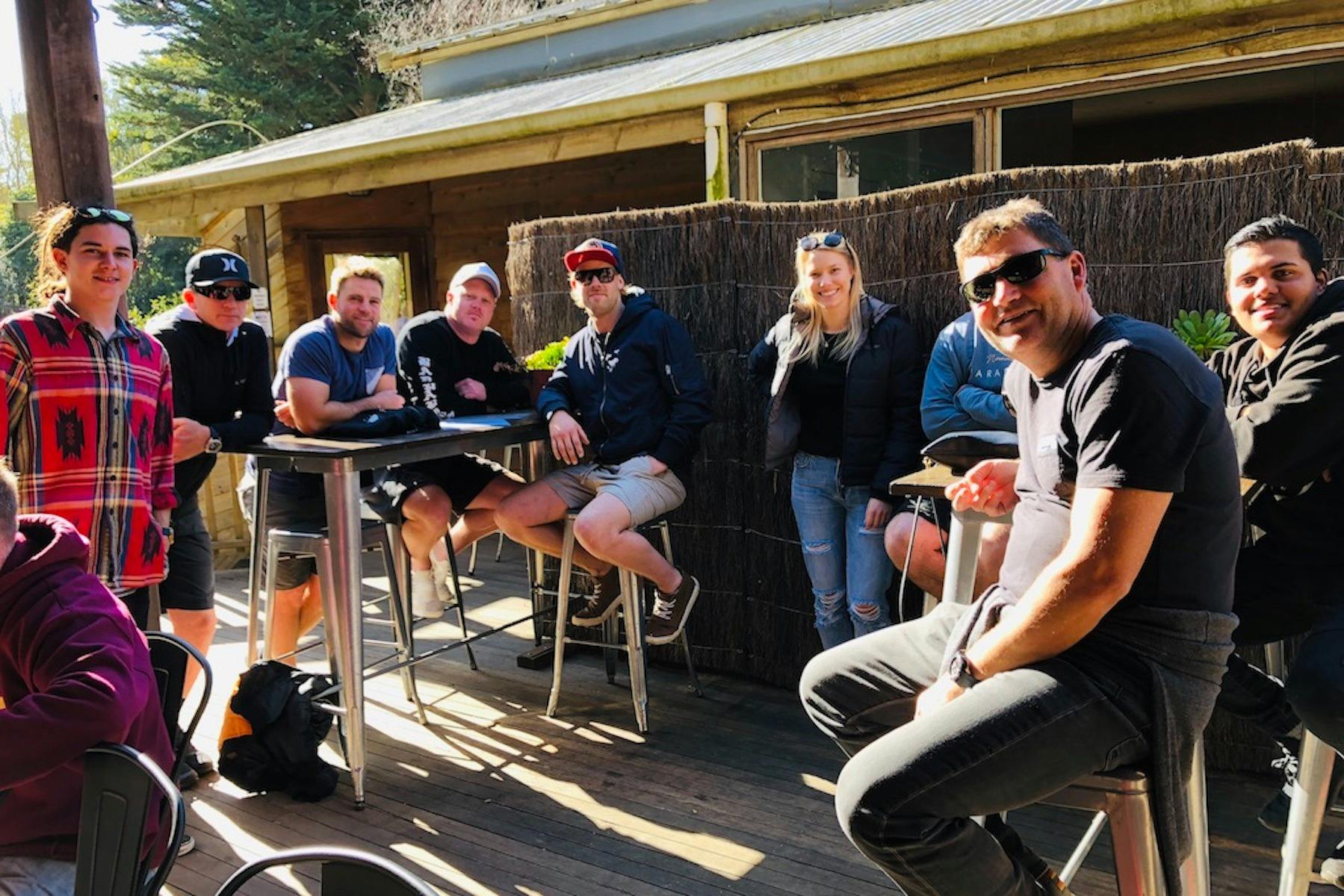 enjoying a red hill brewery beer after a cycling vine tour