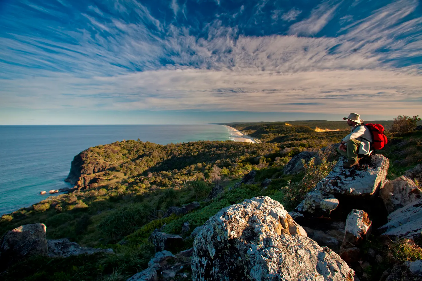 Walker sitting on Double Island Point,Cooloola Coast