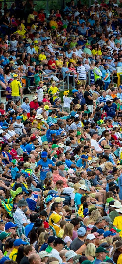 Full cricket stands during a day match