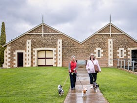 Guests visit Wynns Coonawarra with their dogs on the Coonawarra Walking Trail
