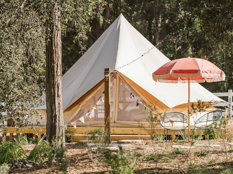 front shot of powered site Glamping Tent