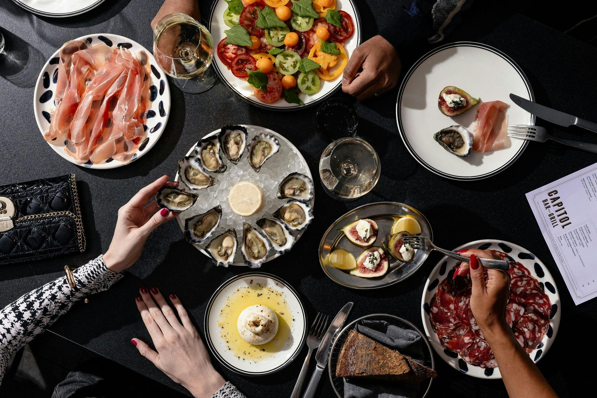 Oysters, burrata, bread
