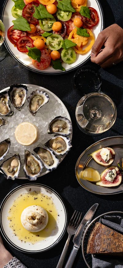 Oysters, burrata, bread