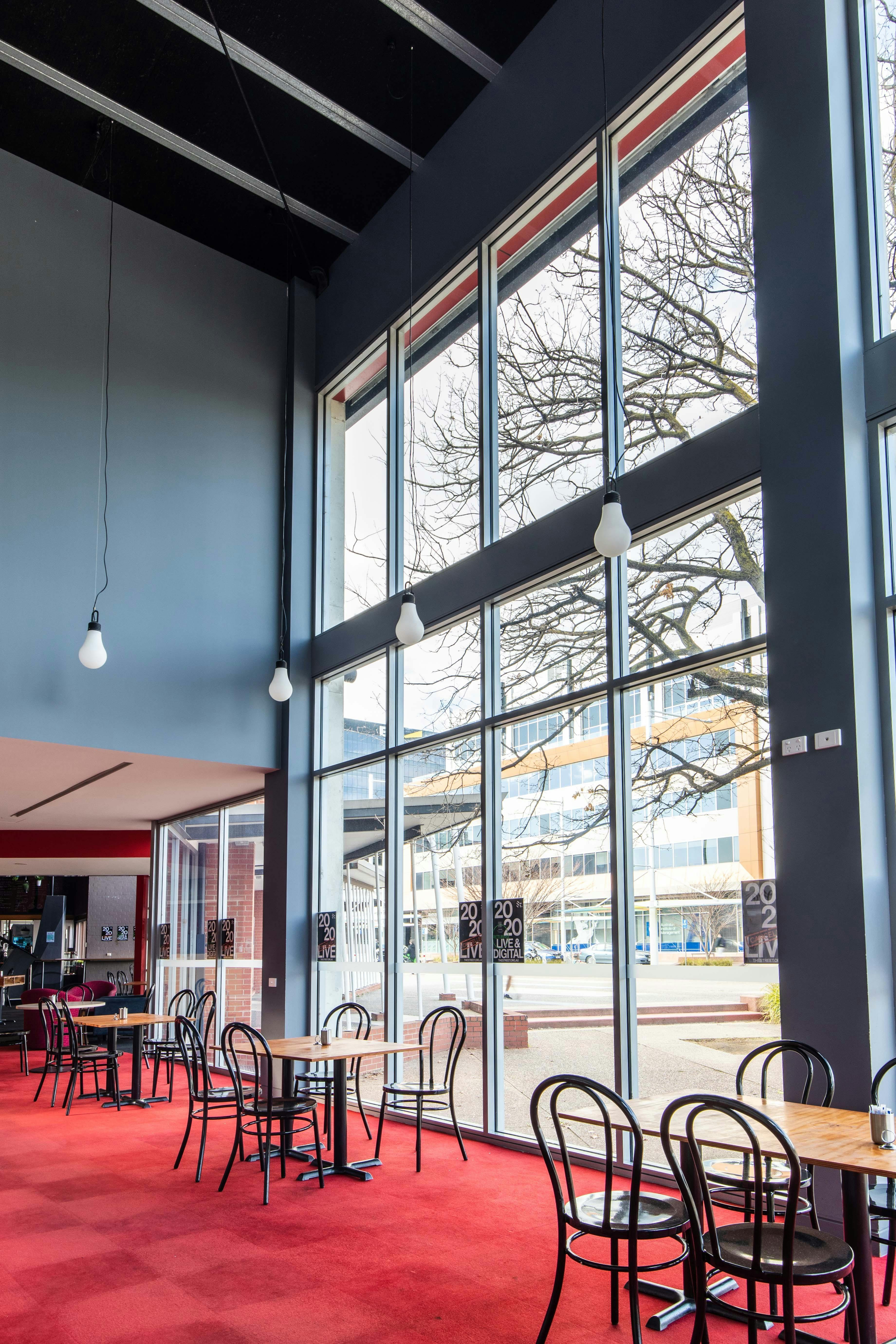 looking out windows of The Street