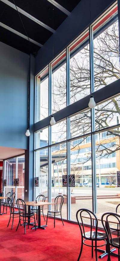 looking out windows of The Street