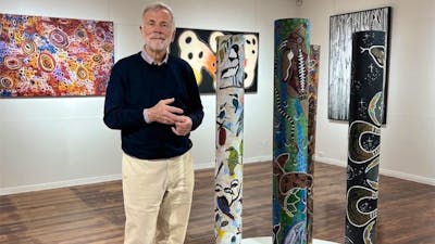 Owner Robert Stephens with Indigenous artworks