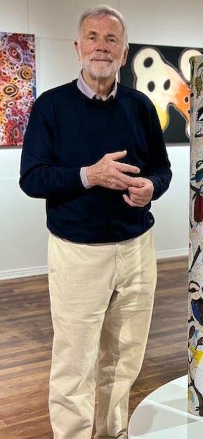 Owner Robert Stephens with Indigenous artworks