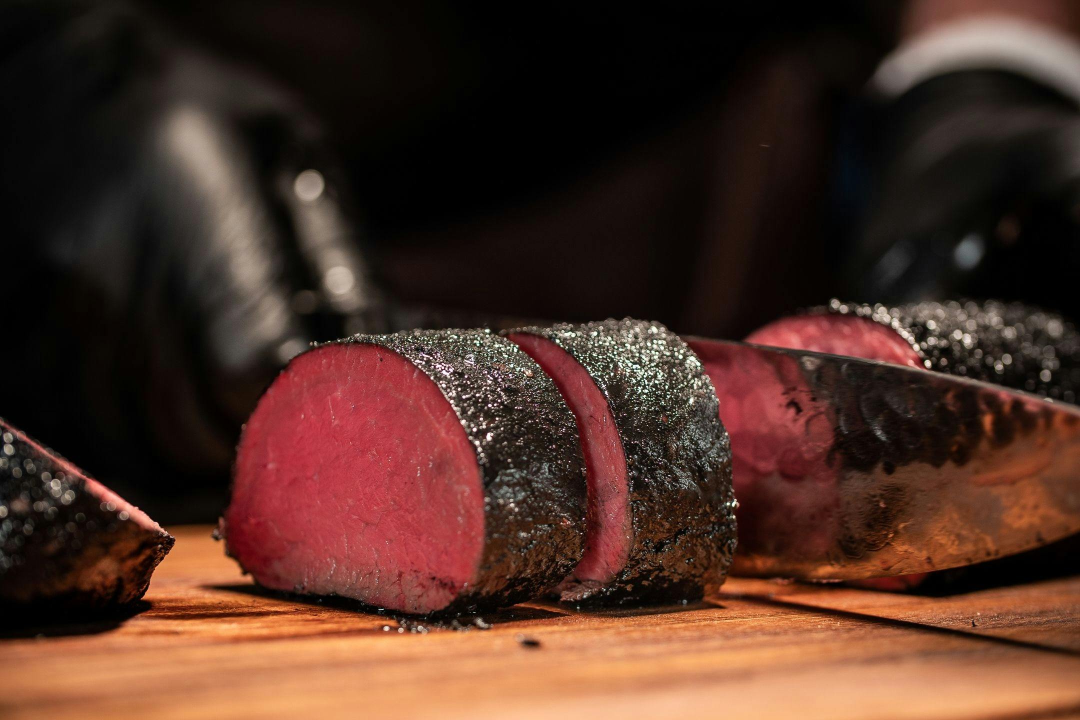 Slicing into Mayura Station wagyu beef