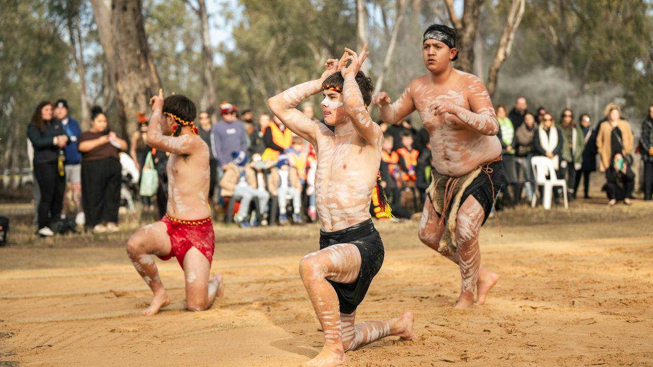 Traditional Yorta Yorta dance performance during Dharnya Day celebrations.