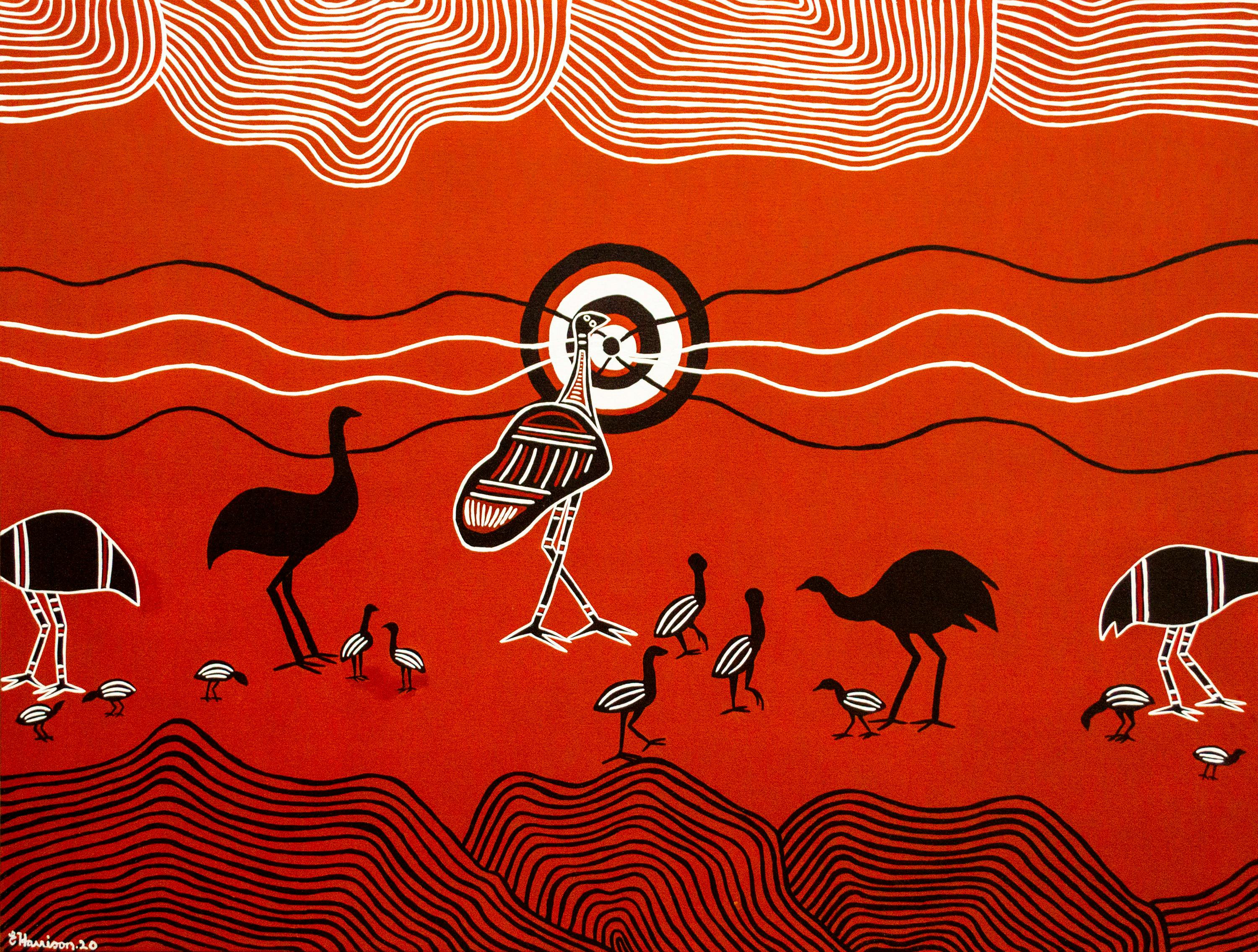 Dr Aunty Eileen Harrison, Circle of Life (detail) Acrylic on canvas, Triptych