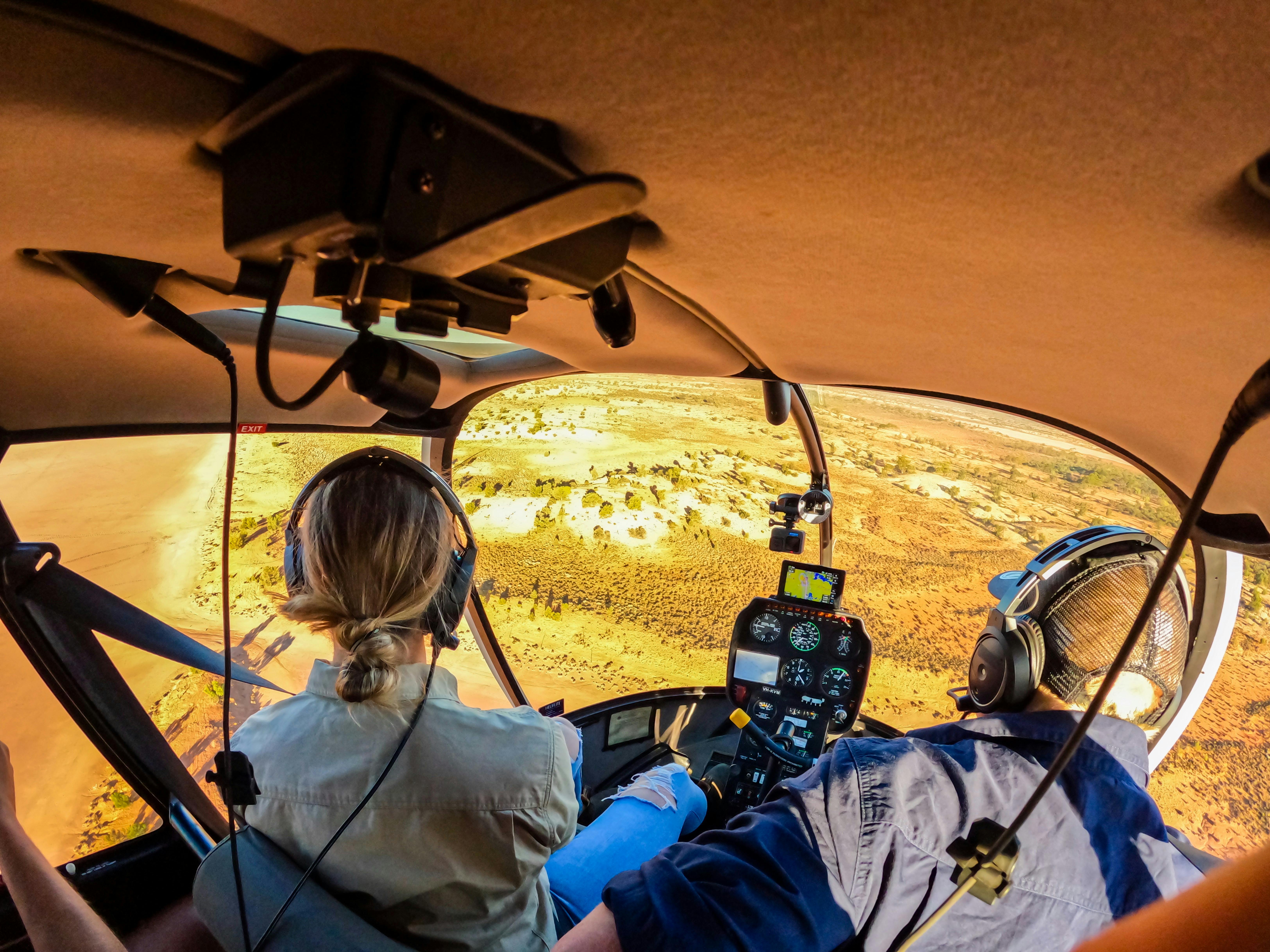 Inside Helicopter Flying over Lake Country