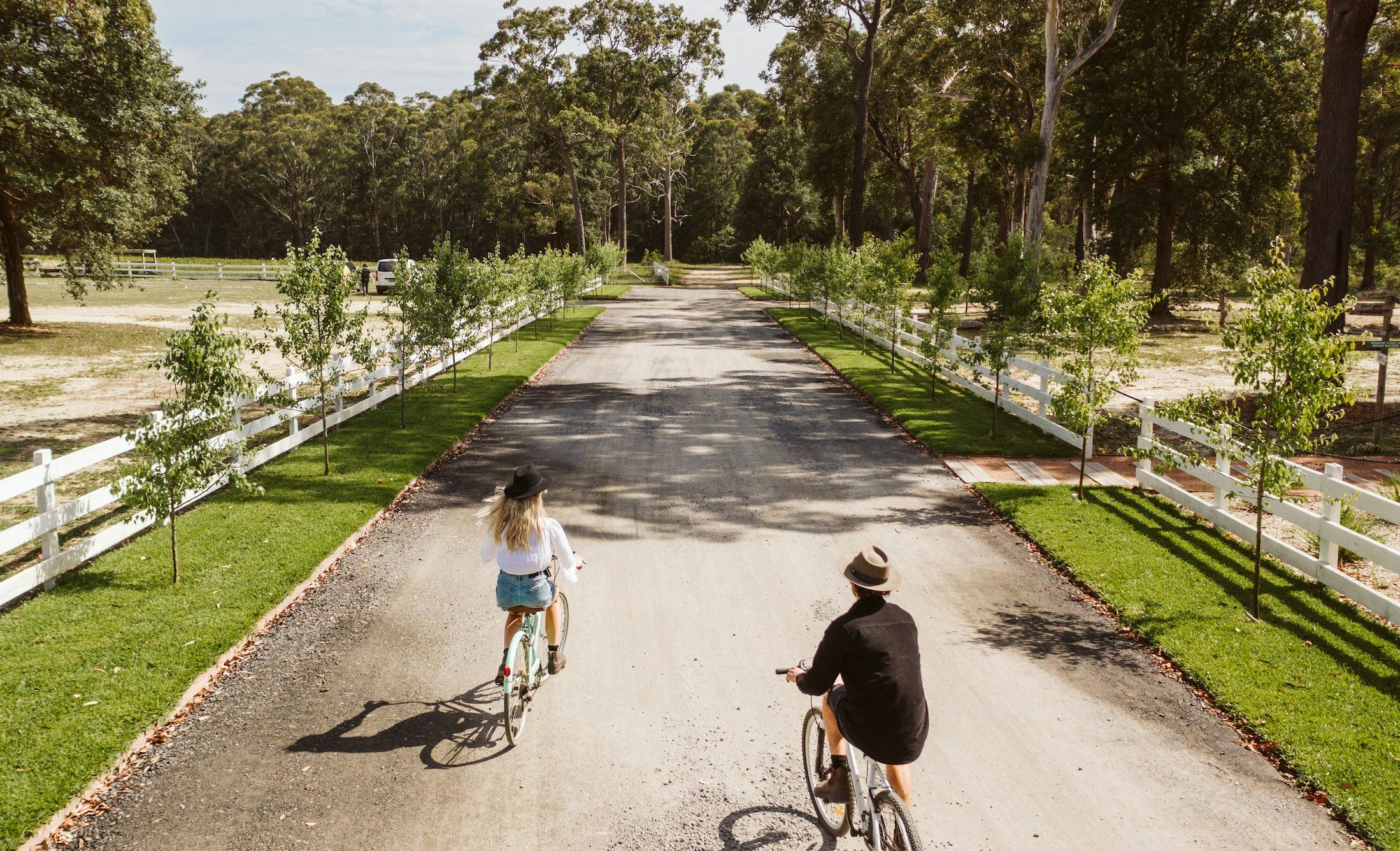 宿泊予約付きの無料自転車レンタル、約40エーカーの美しさに乗る