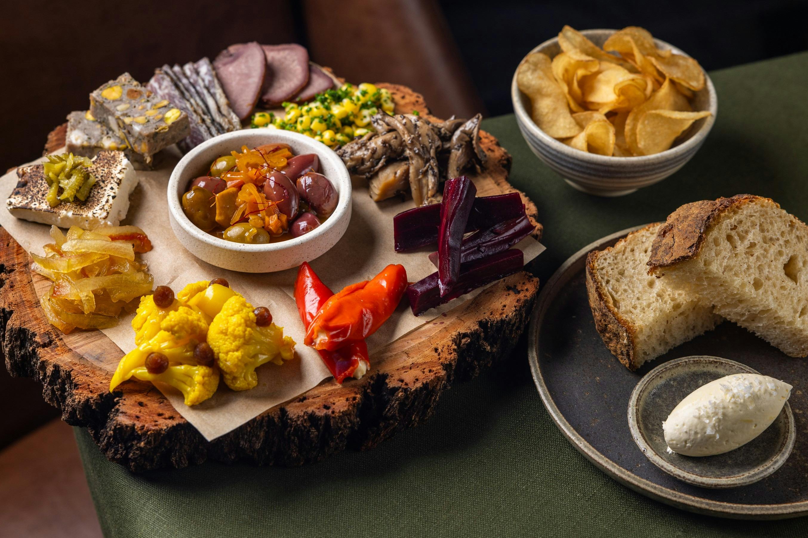 Lunch Platter from the smoke house, pickling and fermenting room, market garden and local producer