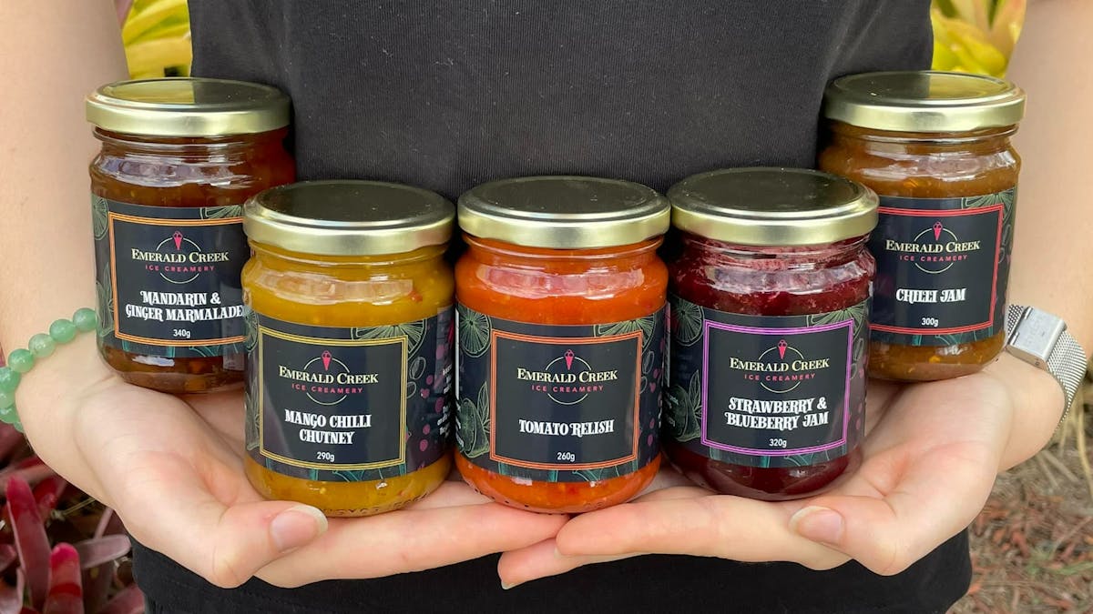 Various condiments that we make on site using local produce