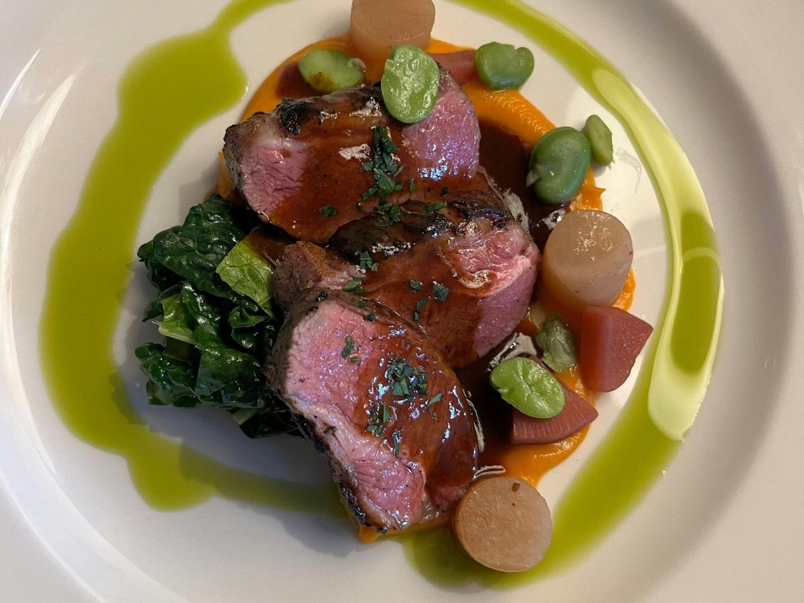 Suclinet lamb backstrap iona bed of vegetables
